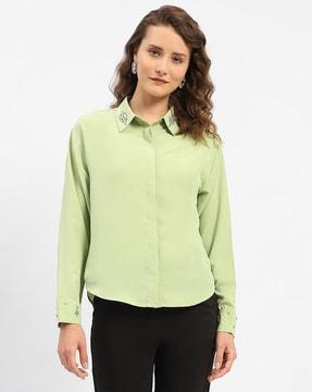 embellished shirt with spread collar