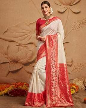 embellished silk blend saree with border