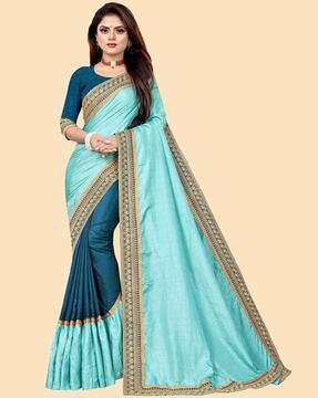 embellished silk designer saree with blouse piece