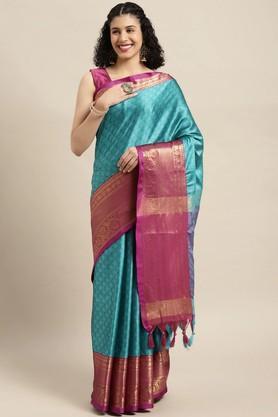 embellished silk festive wear women's saree - aqua