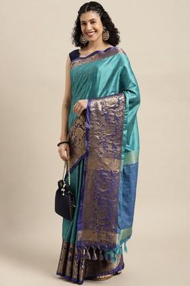 embellished silk festive wear women's saree - teal