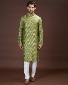 embellished silk long kurta