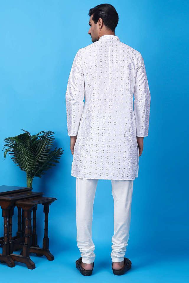 embellished silk regular fit mens party wear kurta set