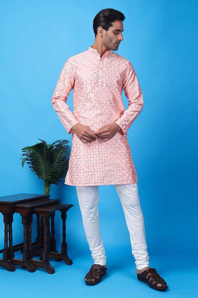 embellished silk regular fit mens party wear kurta set