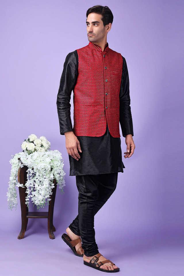 embellished silk regular fit mens party wear kurta set