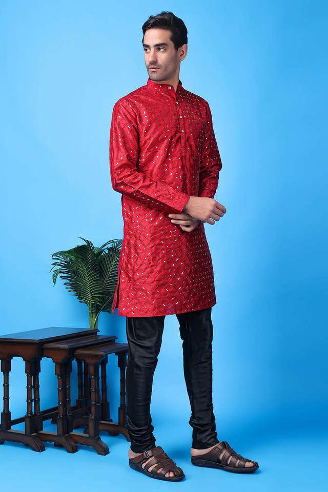 embellished silk regular fit mens party wear kurta set