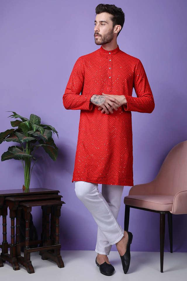 embellished silk regular fit mens party wear kurta set