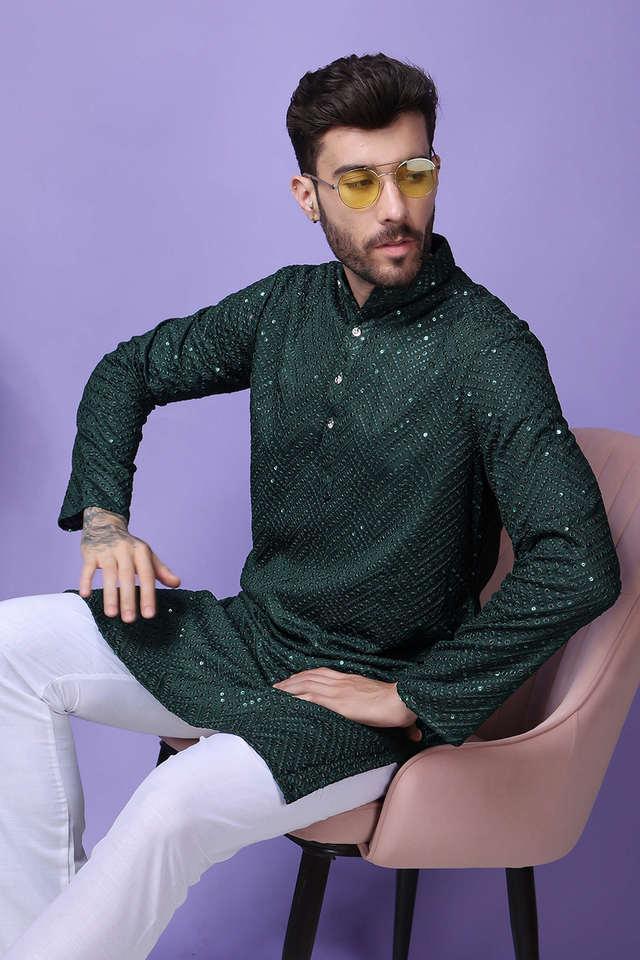 embellished silk regular fit mens party wear kurta set