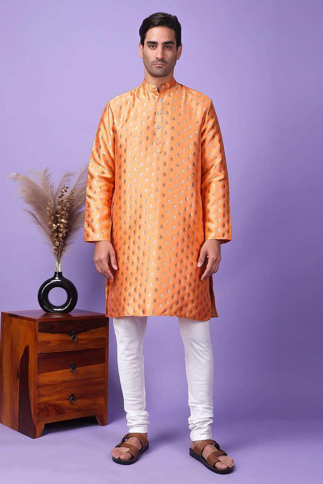 embellished silk regular fit mens party wear kurta set