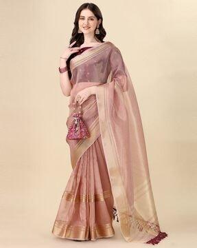 embellished silk saree with contrast border
