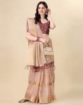 embellished silk saree with contrast border