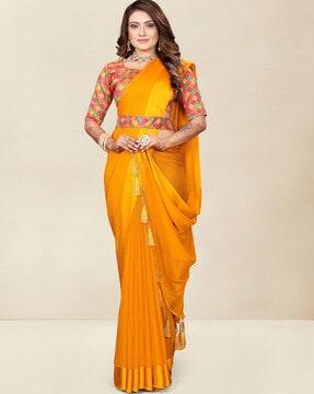 embellished silk saree with tassels & belt