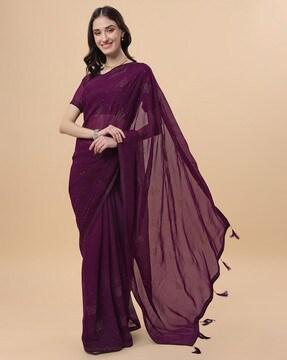 embellished silk saree with tassels