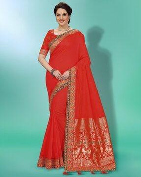 embellished silk saree with tassels