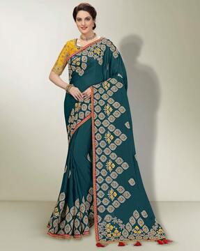 embellished silk saree with tassels
