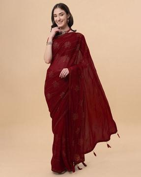 embellished silk saree with tassels