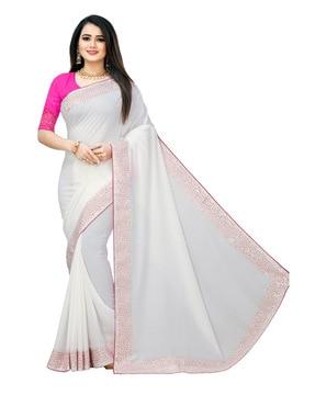 embellished silk saree with thin border