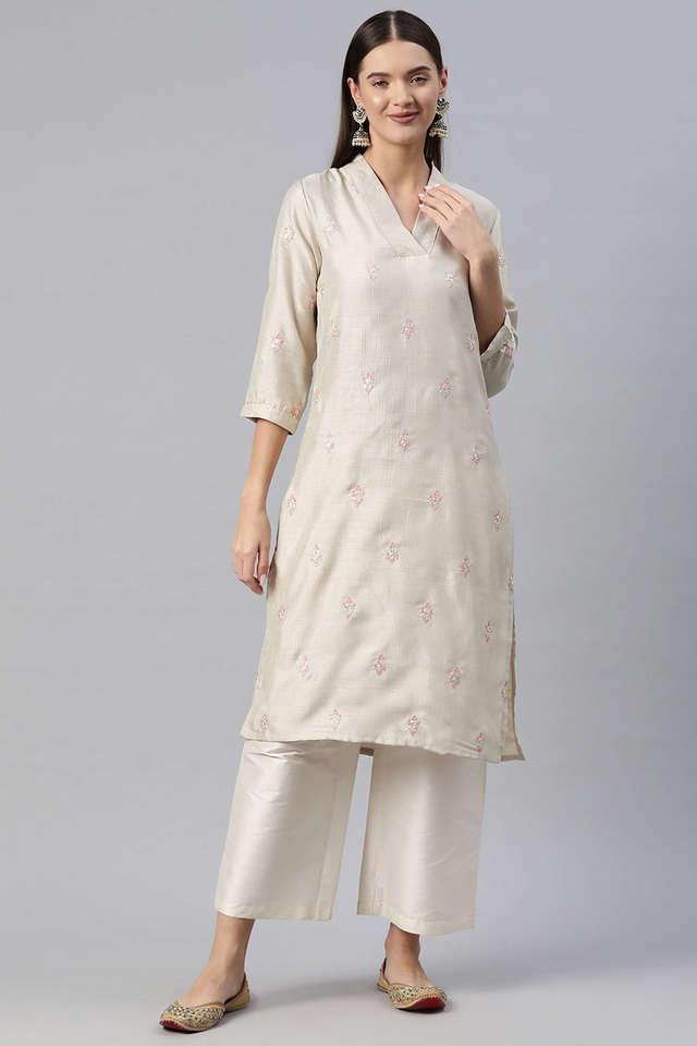 embellished silk v-neck womens festive wear kurta