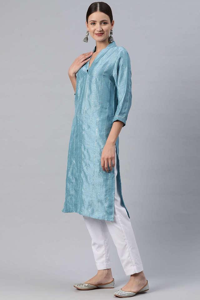 embellished silk v-neck womens festive wear kurta