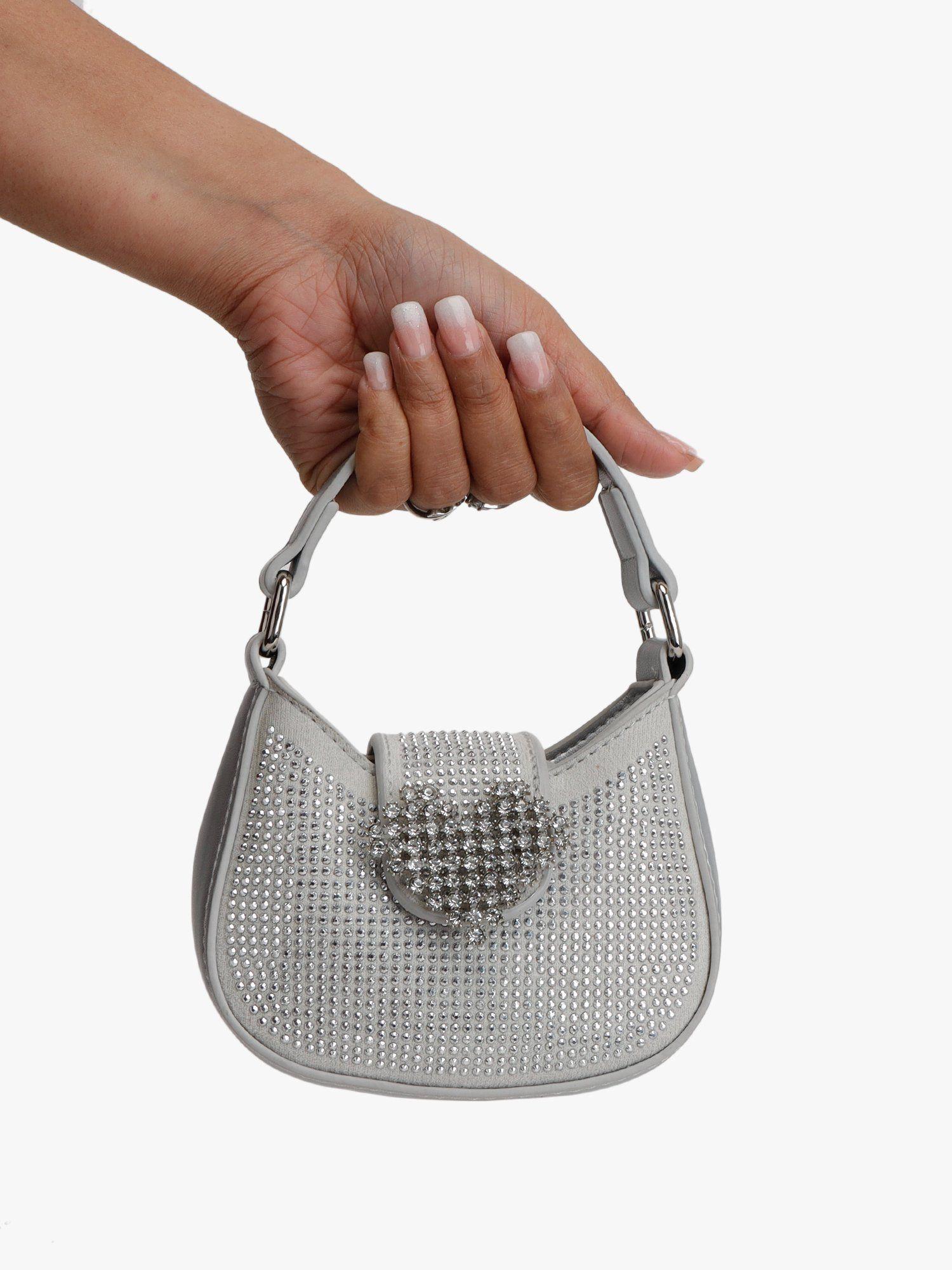 embellished silver small sling bag