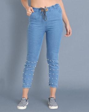 embellished skinny jeans with insert pockets