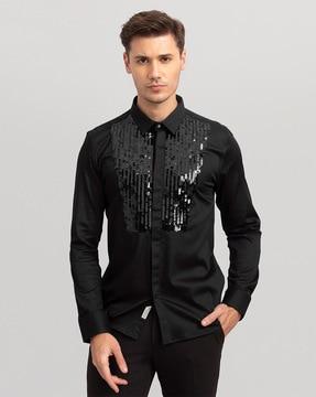embellished slim fit shirt with spread collar