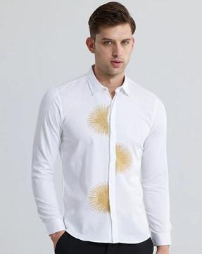 embellished slim fit shirt with spread collar