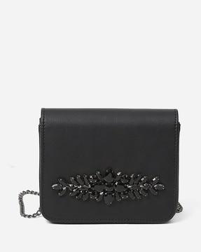 embellished sling bag with chain strap