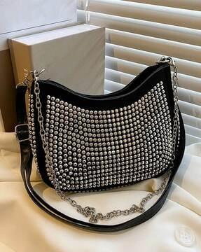 embellished sling bag with detachable chain strap