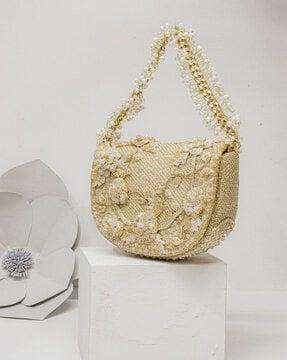 embellished sling bag with pearl accent