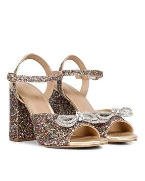 embellished slingback chunky heeled sandals with bow