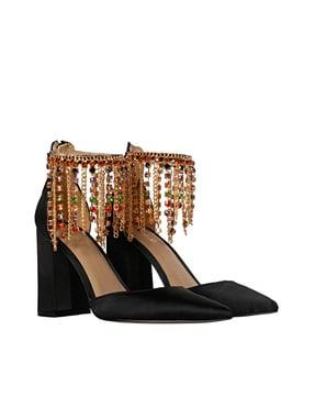 embellished slingback chunky heeled sandals