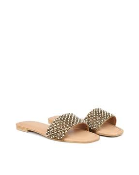 embellished slip-on flat sandals