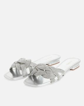 embellished slip-on flat sandals