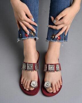 embellished slip-on flat sandals