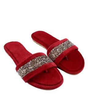 embellished slip-on flat sandals