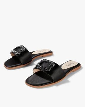embellished slip-on flat sandals