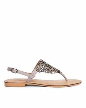 embellished slip-on sandals with buckle closure