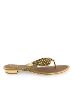 embellished slip-on thong-strap paisley flat sandals