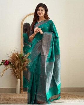 embellished soft silk saree with border