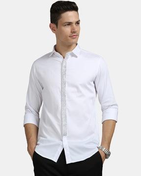 embellished spread-collar shirt