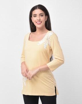 embellished square-neck top