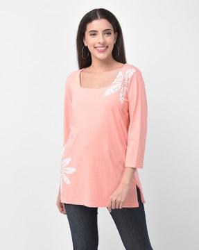 embellished square-neck tunic top