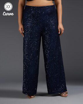 embellished straight fit pants with elasticated waist