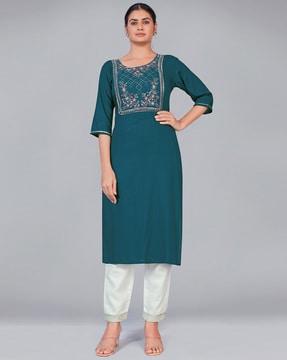 embellished straight kurta & pant set