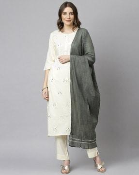 embellished straight kurta & pants set with dupattastraight kurta set