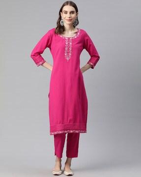 embellished straight kurta & pants set