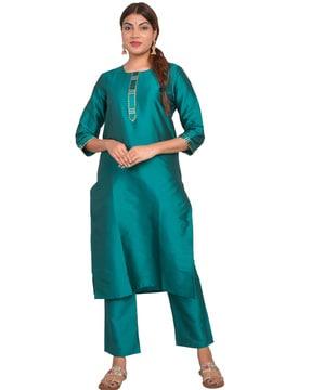 embellished straight kurta & pants set