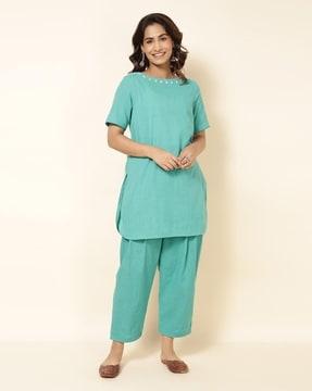 embellished straight kurta & salwar set