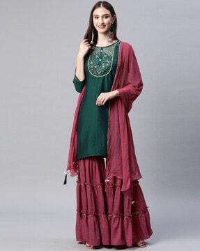embellished straight kurta set  for women